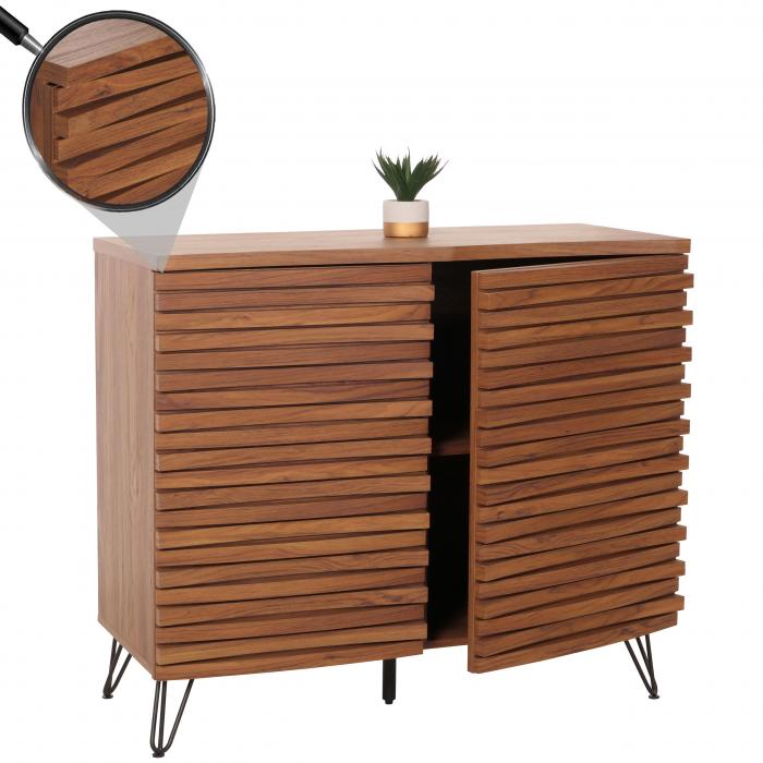 Kommode HWC-M49, Schrank Sideboard Highboard, 3D-Design Staufcher, MDF Metall 85x95x45cm ~ Walnuss-Optik