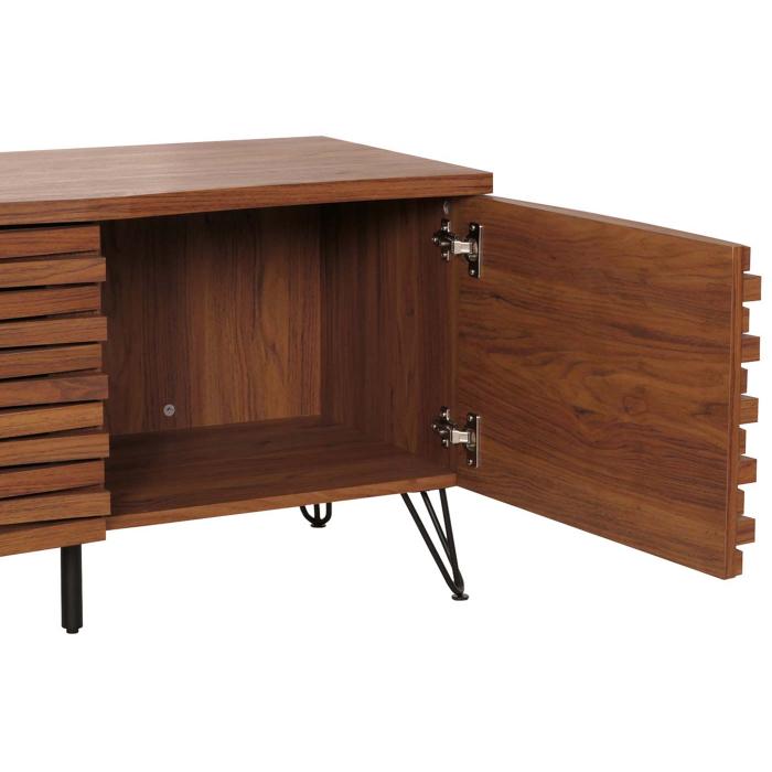 TV-Rack HWC-M49, Lowboard TV-Schrank, 3D-Design Staufcher, MDF Metall 52x142x44cm ~ Walnuss-Optik