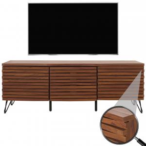 TV-Rack HWC-M49, Lowboard TV-Schrank, 3D-Design Staufcher, Massiv-Holz Mango Metall 52x142x44cm ~ Walnuss-Optik