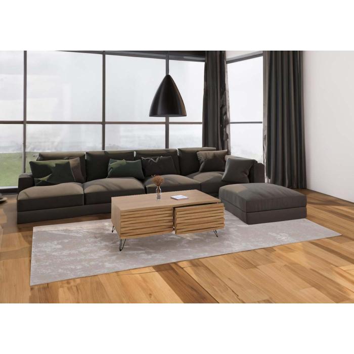 Couchtisch HWC-M49, Wohnzimmertisch Tisch, 3D-Design 2 Schubladen MDF Metall 46x110x55cm ~ natur