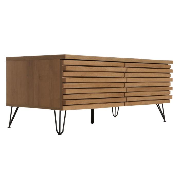 Couchtisch HWC-M49, Wohnzimmertisch Tisch, 3D-Design 2 Schubladen MDF Metall 46x110x55cm ~ natur