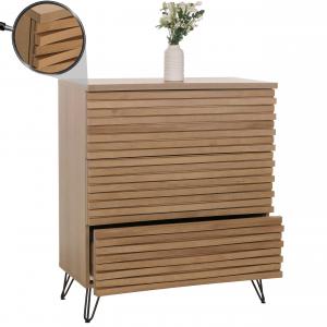 Kommode HWC-M49, Sideboard Schrank Highboard, 3D-Design 3 Schubladen Massiv-Holz Mango Metall 94x80x45cm ~ natur