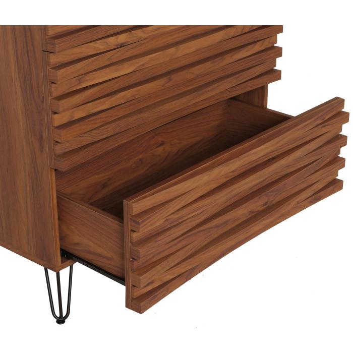 Kommode HWC-M49, Sideboard Schrank Highboard, 3D-Design 3 Schubladen MDF Metall 94x80x45cm ~ Walnuss-Optik