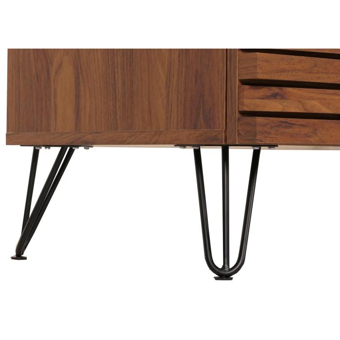 Kommode HWC-M49, Sideboard Schrank Highboard, 3D-Design 3 Schubladen MDF Metall 94x80x45cm ~ Walnuss-Optik