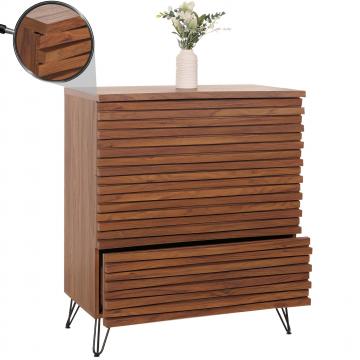 Kommode HWC-M49, Sideboard Schrank Highboard, 3D-Design 3 Schubladen MDF Metall 94x80x45cm ~ Walnuss-Optik