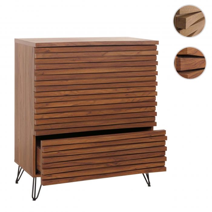 Kommode HWC-M49, Sideboard Schrank Highboard, 3D-Design 3 Schubladen MDF Metall 94x80x45cm ~ Walnuss-Optik