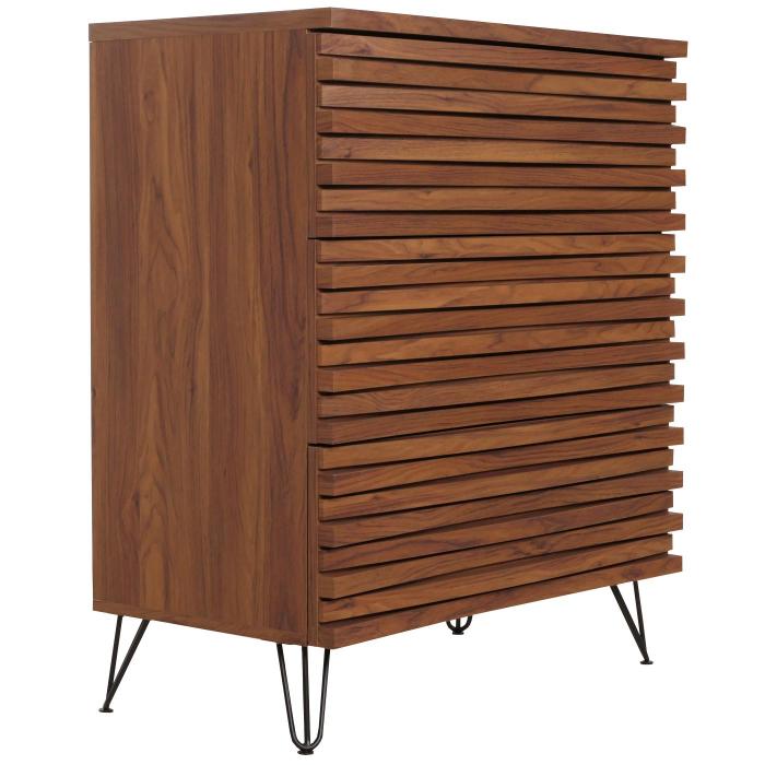Kommode HWC-M49, Sideboard Schrank Highboard, 3D-Design 3 Schubladen MDF Metall 94x80x45cm ~ Walnuss-Optik