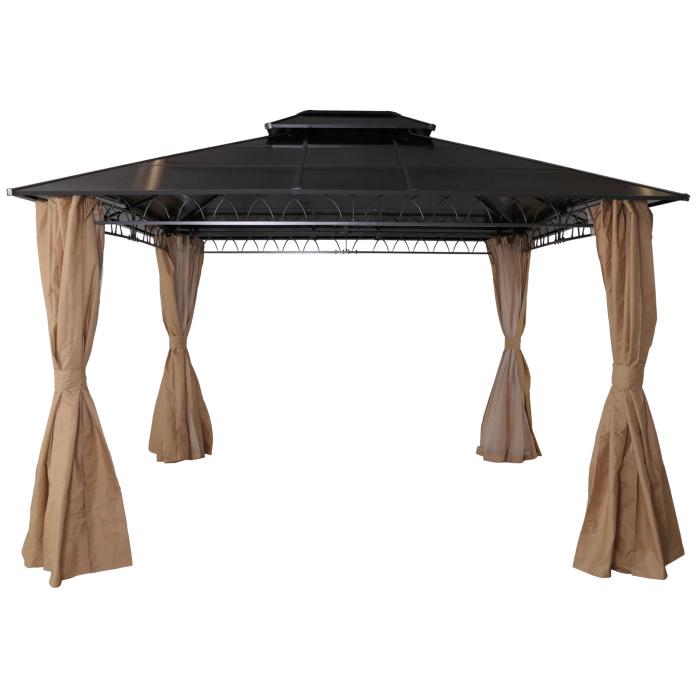 Hardtop Pergola HWC-M81, Pavillon, Aluminium Dachstreben 7cm-Stahlgestell mit Seitenwand und Moskitonetz 3,6x3m ~ creme