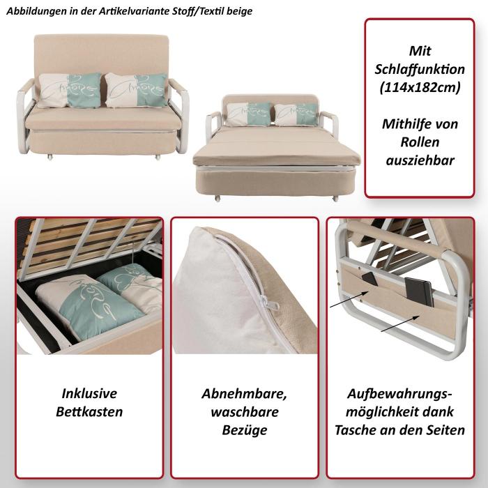Schlafsofa HWC-M83, Schlafcouch Couch Sofa, Schlaffunktion Bettkasten Liegeflche, 130x185cm ~ Stoff/Textil hellgrau