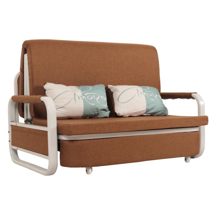 Schlafsofa HWC-M83, Schlafcouch Couch Sofa, Schlaffunktion Bettkasten Liegeflche, 130x185cm ~ Stoff/Textil braun