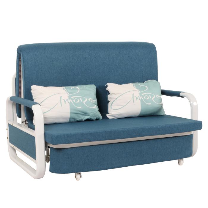 Schlafsofa HWC-M83, Schlafcouch Couch Sofa, Schlaffunktion Bettkasten Liegeflche, 130x185cm ~ Stoff/Textil dunkelblau