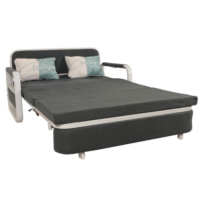 Schlafsofa HWC-M83, Schlafcouch Couch Sofa, Schlaffunktion Bettkasten Liegeflche, 130x185cm ~ Stoff/Textil dunkelgrau