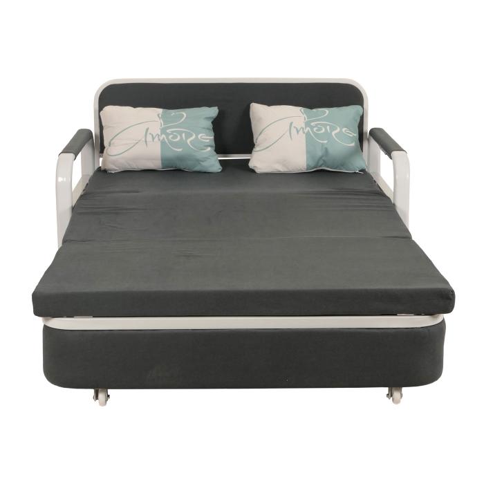 Schlafsofa HWC-M83, Schlafcouch Couch Sofa, Schlaffunktion Bettkasten Liegeflche, 130x185cm ~ Stoff/Textil dunkelgrau