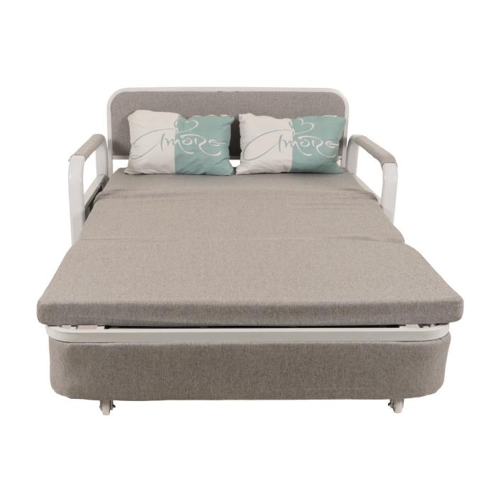 Schlafsofa HWC-M83, Schlafcouch Couch Sofa, Schlaffunktion Bettkasten Liegeflche, 130x185cm ~ Stoff/Textil hellgrau