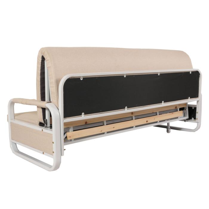 Schlafsofa HWC-M83, Schlafcouch Couch Sofa, Schlaffunktion Bettkasten Liegefläche, 190x185cm ~ Stoff/Textil beige