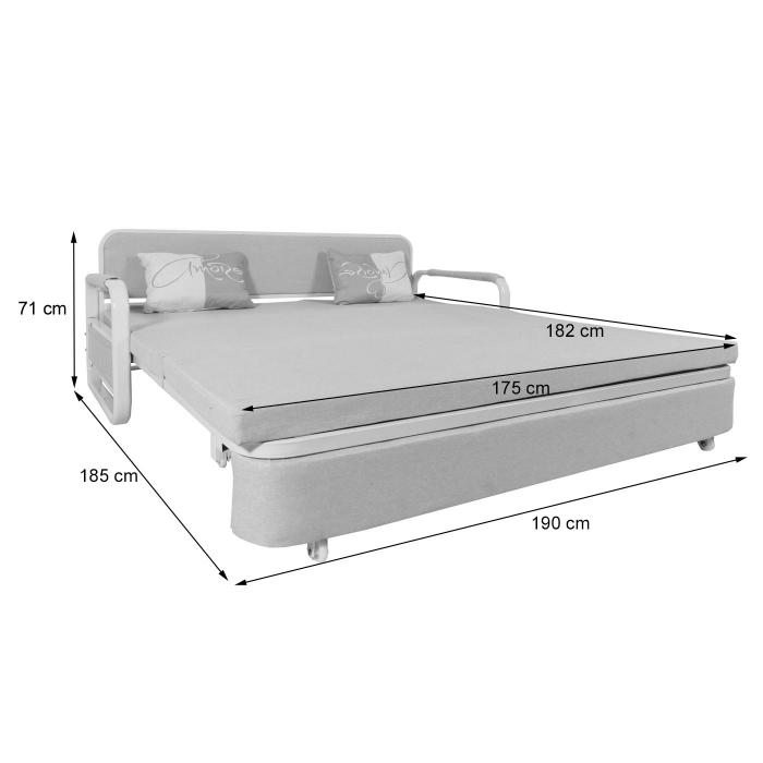 Schlafsofa HWC-M83, Schlafcouch Couch Sofa, Schlaffunktion Bettkasten Liegeflche, 190x185cm ~ Stoff/Textil hellgrau