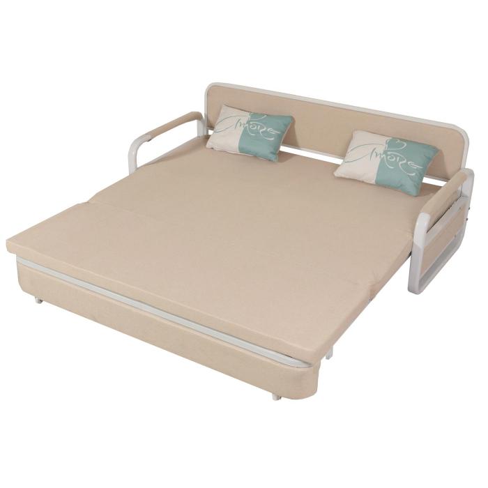 Schlafsofa HWC-M83, Schlafcouch Couch Sofa, Schlaffunktion Bettkasten Liegeflche, 190x185cm ~ Stoff/Textil beige