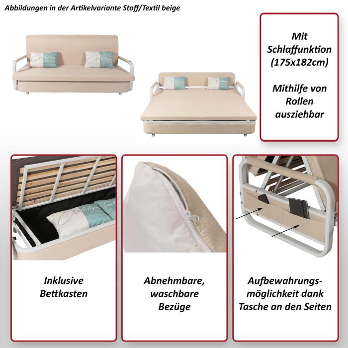 Schlafsofa HWC-M83, Schlafcouch Couch Sofa, Schlaffunktion Bettkasten Liegeflche, 190x185cm ~ Stoff/Textil hellgrau