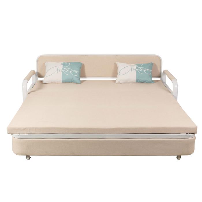 Schlafsofa HWC-M83, Schlafcouch Couch Sofa, Schlaffunktion Bettkasten Liegefläche, 190x185cm ~ Stoff/Textil beige