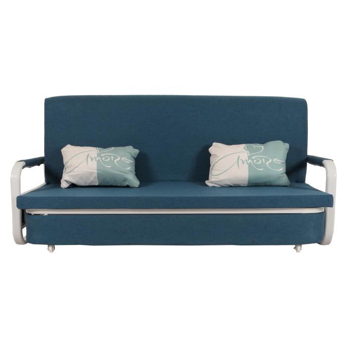 Schlafsofa HWC-M83, Schlafcouch Couch Sofa, Schlaffunktion Bettkasten Liegeflche, 190x185cm ~ Stoff/Textil dunkelblau