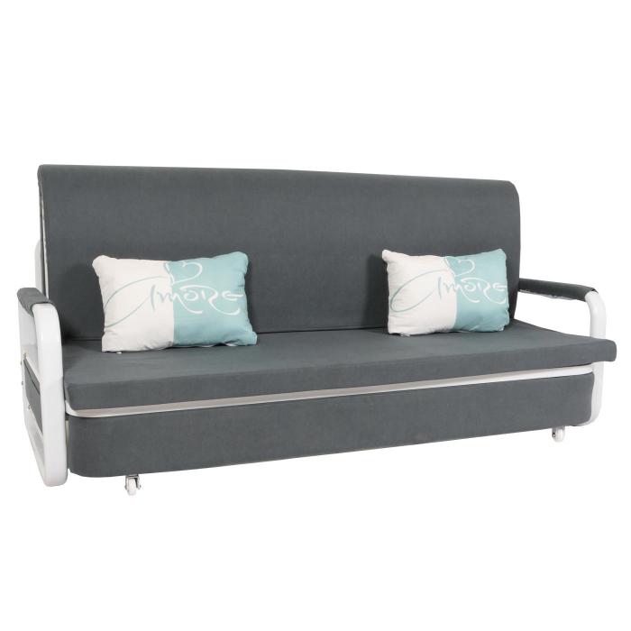 Schlafsofa HWC-M83, Schlafcouch Couch Sofa, Schlaffunktion Bettkasten Liegeflche, 190x185cm ~ Stoff/Textil dunkelgrau