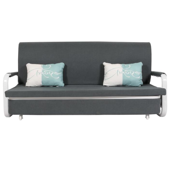 Schlafsofa HWC-M83, Schlafcouch Couch Sofa, Schlaffunktion Bettkasten Liegeflche, 190x185cm ~ Stoff/Textil dunkelgrau