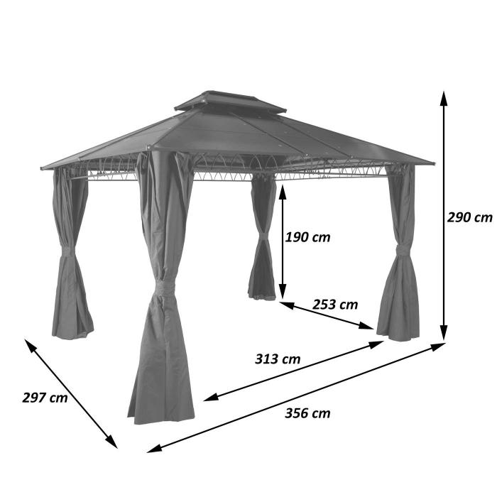 Hardtop Pergola HWC-M81, Pavillon, Aluminium Dachstreben 7cm-Stahlgestell mit Seitenwand und Moskitonetz 3,6x3m ~ creme