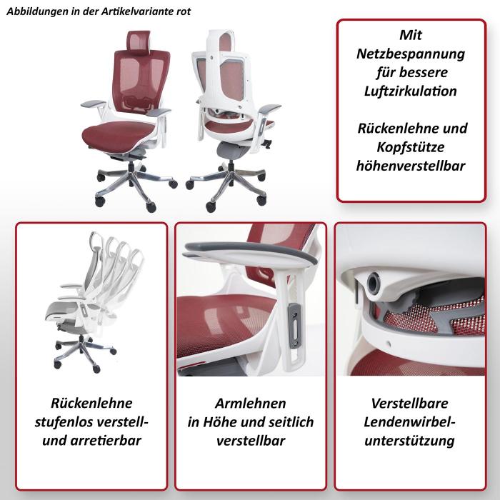 Brostuhl MERRYFAIR Wau 2, Schreibtischstuhl Drehstuhl, Polster/Netz, ergonomisch ~ rot