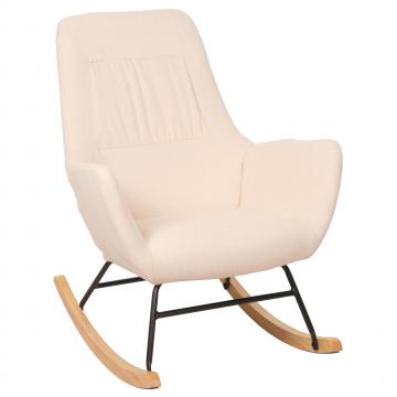 Schaukelstuhl HWC-N13, Schwingstuhl Relaxsessel Fernsehsessel, Massiv-Holz Metall Stoff/Textil 320g/m ~ creme