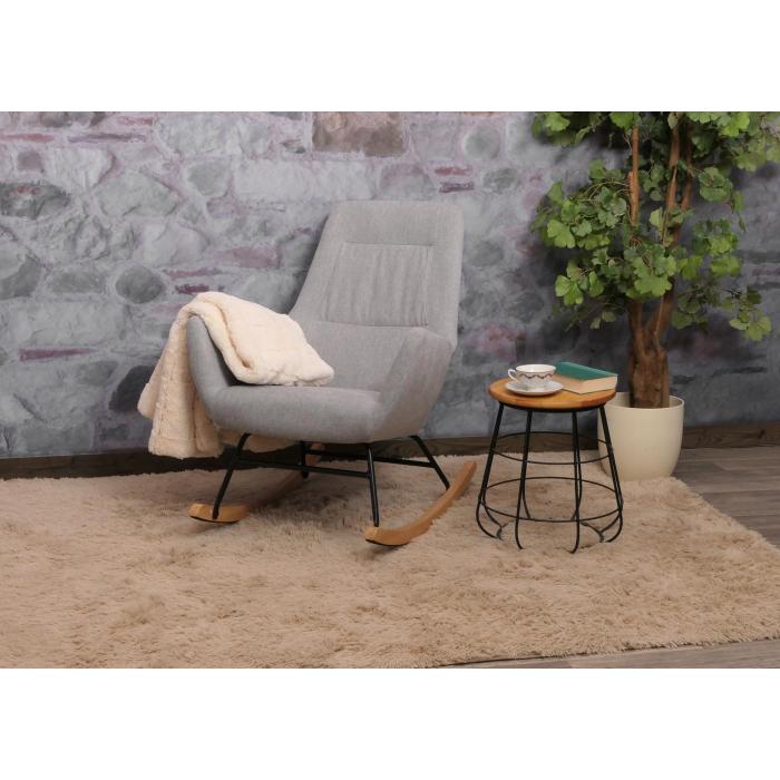 Schaukelstuhl HWC-N13, Schwingstuhl Relaxsessel Fernsehsessel, Massiv-Holz Metall Stoff/Textil 320g/m ~ hellgrau