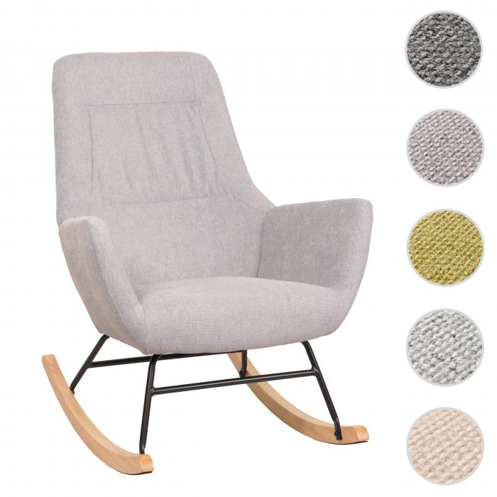 Schaukelstuhl HWC-N13, Schwingstuhl Relaxsessel Fernsehsessel, Massiv-Holz Metall Stoff/Textil 320g/m ~ hellgrau