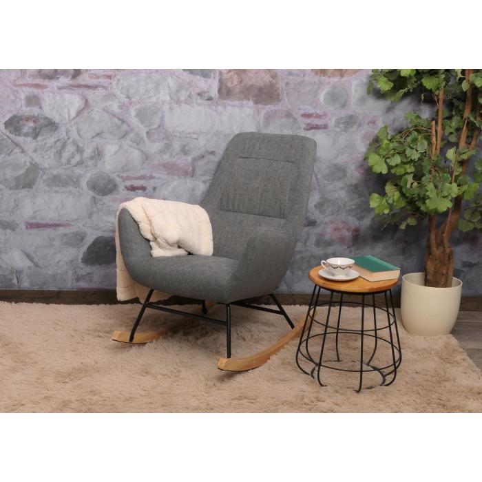 Schaukelstuhl HWC-N13, Schwingstuhl Relaxsessel Fernsehsessel, Massiv-Holz Metall Stoff/Textil 320g/m ~ braun