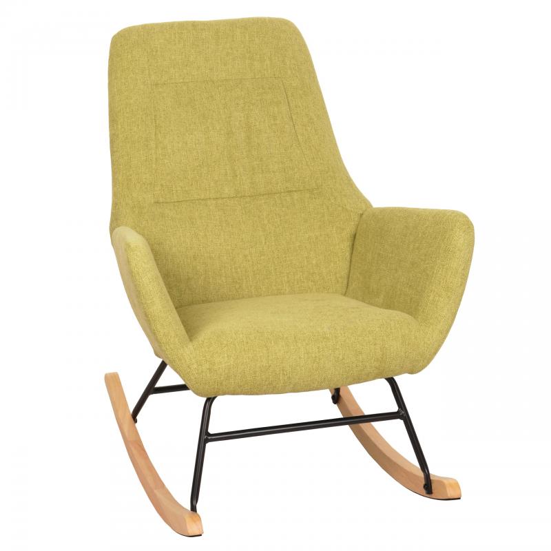 Schaukelstuhl HWC-N13, Schwingstuhl Relaxsessel Fernsehsessel, Massiv-Holz Metall Stoff/Textil 320g/m ~ grn
