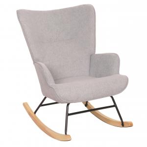 Schaukelstuhl HWC-N14, Schwingstuhl Relaxsessel Fernsehsessel, Massiv-Holz Metall Stoff/Textil 320g/m ~ hellgrau