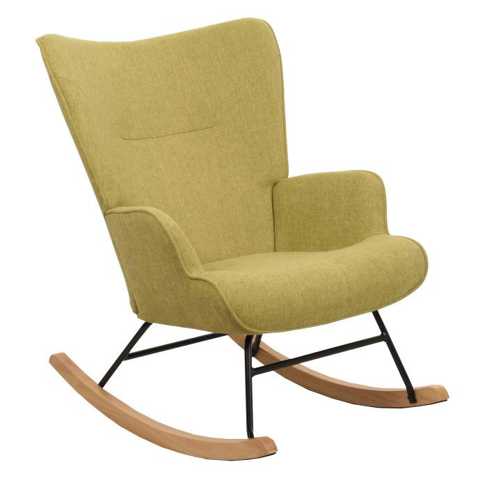 Schaukelstuhl HWC-N14, Schwingstuhl Relaxsessel Fernsehsessel, Massiv-Holz Metall Stoff/Textil 320g/m ~ grn