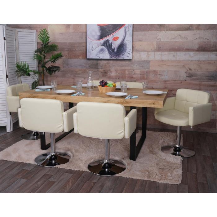 6er-Set Esszimmerstuhl Orlando, Kchenstuhl Stuhl mit Armlehne, Kunstleder Chrom ~ creme