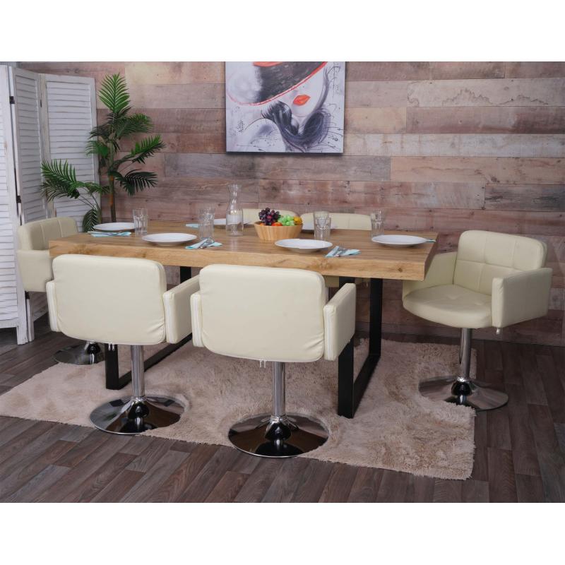 6er-Set Esszimmerstuhl Orlando, Kchenstuhl Stuhl mit Armlehne, Kunstleder Chrom ~ creme