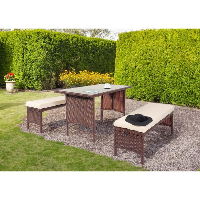 Poly-Rattan Esstisch HWC-G16, Esszimmertisch Gartentisch Tisch, Gastronomie 112x60cm ~ braun