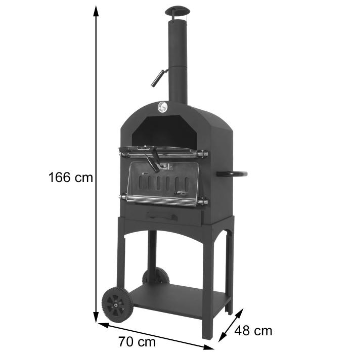 Holzkohlegrill HWC-N15, Pizzaofen Kaminofen, Grillrost Holzkohlerost Pizzastein, Stahl schwarz hochtemperaturlackiert