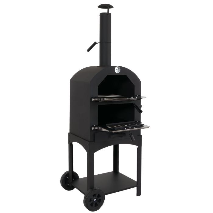 Holzkohlegrill HWC-N15, Pizzaofen Kaminofen, Grillrost Holzkohlerost Pizzastein, Stahl schwarz hochtemperaturlackiert