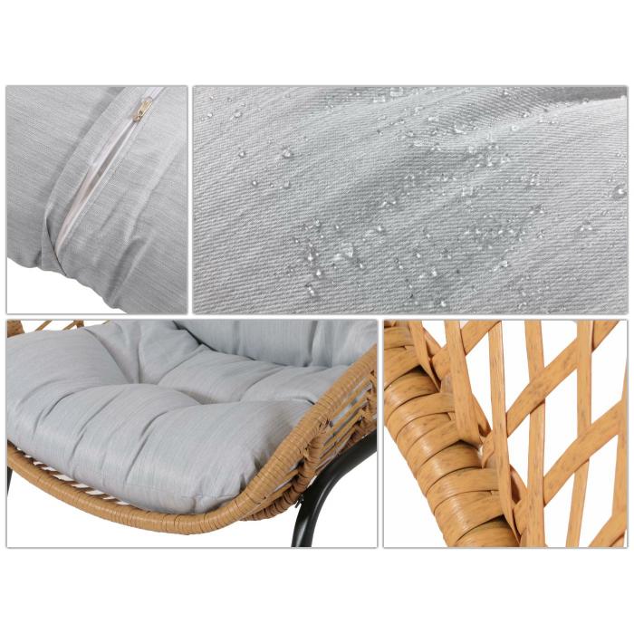 Poly-Rattan Garnitur HWC-N33, Balkon-Set Gartengarnitur Sitzgruppe Stuhl Beistelltisch ~ naturfarben, Polster hellgrau