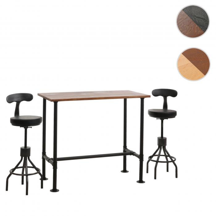Set Bartisch + 2x Barhocker HWC-N21, hhenverstellbar drehbar Fuablage, Industrial Metall Kunstleder ~ braun, schwarz