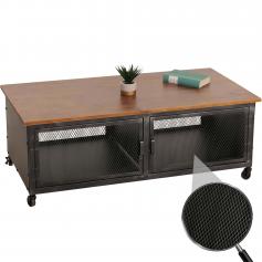 Couchtisch HWC-N28, Sofatisch, Rollen 2 Fcher, 3D-Struktur Industrial Retro Metall Holz 45x120x60cm ~ schwarz, braun