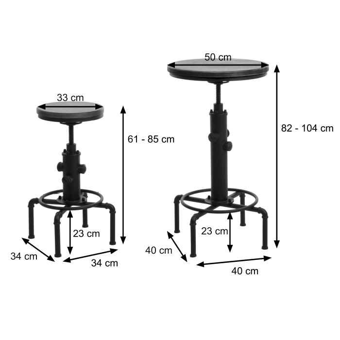 Set Bartisch + 2x Barhocker HWC-N23, Barstuhl Stehtisch hhenverstellbar drehbar Fuablage Industrial Eisen Holz ~ natur