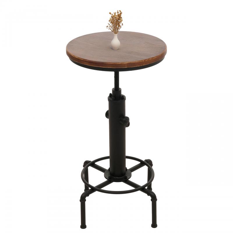 Bartisch HWC-N23, Thekentisch Bistrotisch hhenverstellbar drehbar Fuablage Industrial Eisen Massiv-Holz  50cm ~ braun