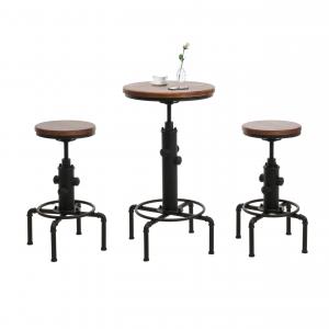 Set Bartisch + 2x Barhocker HWC-N23, Barstuhl Stehtisch hhenverstellbar drehbar Fuablage Industrial Eisen Holz ~ braun