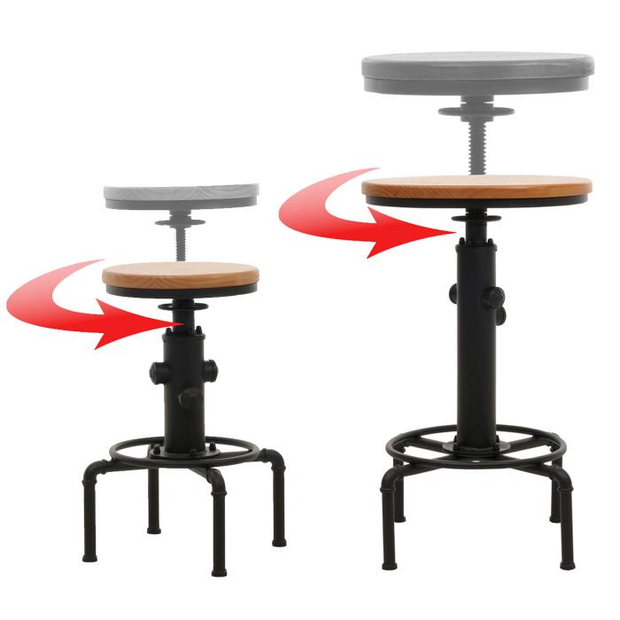 Set Bartisch + 2x Barhocker HWC-N23, Barstuhl Stehtisch hhenverstellbar drehbar Fuablage Industrial Eisen Holz ~ natur