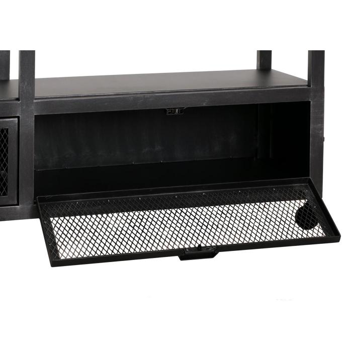 Lowboard HWC-N28, TV-Rack, Rollen 2 Fcher, 3D-Struktur Industrial Retro Metall Holz 55x130x36cm ~ schwarz, natur