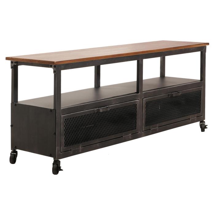 Lowboard HWC-N28, TV-Rack, Rollen 2 Fcher, 3D-Struktur Industrial Retro Metall Holz 55x130x36cm ~ schwarz, braun