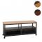 Lowboard HWC-N28, TV-Rack, Rollen 2 Fcher, 3D-Struktur Industrial Retro Metall Holz 55x130x36cm ~ schwarz, natur
